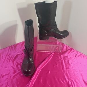 Franco Sarto Women's SZ 8M Mid Calf Black Leather Boots L-Point